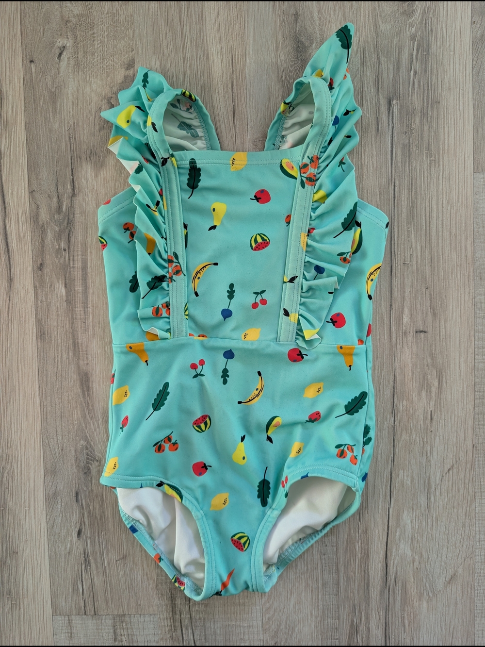 Hanna Andersson Aqua Fruit Print Ruffle Swimsuit, 4T (V8)